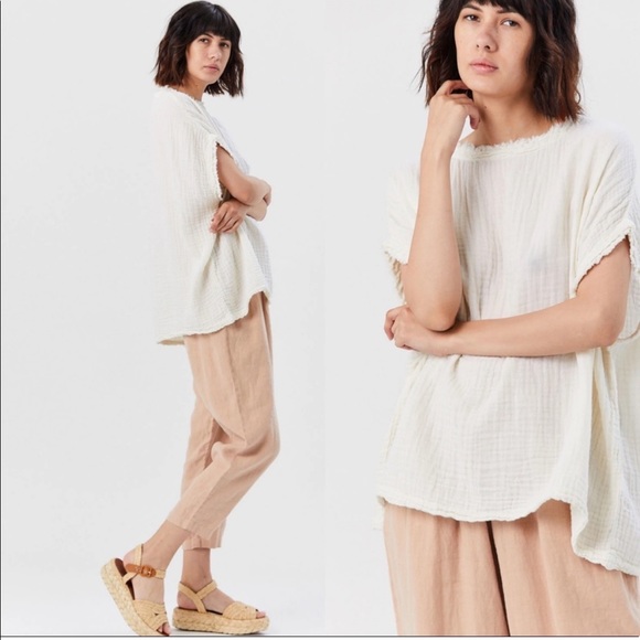 Black Crane | Tops | Black Crane Organic Gauze Top In Cream Os | Poshmark